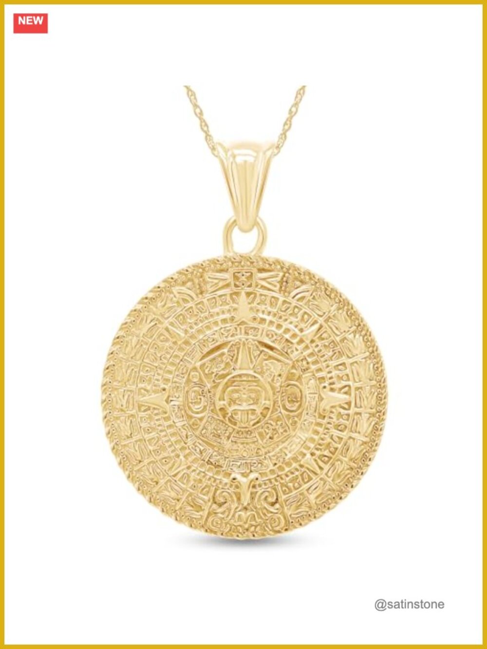Aztec Mayan Sun Calendar Charm Medallion Pendant Necklace 925 Sterling Silver